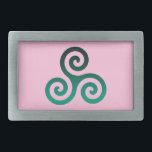 Hebilla De Cinturón Rectangular Símbolo celta verde de Triskele antiguo rosa<br><div class="desc">Símbolo de Triskele Verde. El símbolo Triskele o Triskelion consiste en tres espirales interbloqueadas o tres brazos como si se estuviera moviendo desde su centro. Este símbolo celta de movimiento o acción representa los tres mundos: celeste,  físico y espiritual.</div>