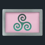 Hebilla De Cinturón Rectangular Símbolo celta verde de Triskele antiguo rosa<br><div class="desc">Símbolo de Triskele Verde. El símbolo Triskele o Triskelion consiste en tres espirales interbloqueadas o tres brazos como si se estuviera moviendo desde su centro. Este símbolo celta de movimiento o acción representa los tres mundos: celeste,  físico y espiritual.</div>