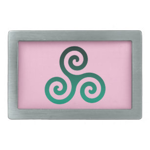Hebilla De Cinturón Rectangular Símbolo celta verde de Triskele antiguo rosa