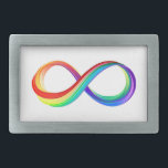 Hebilla De Cinturón Rectangular Símbolo infinito arcoiris en capas<br><div class="desc">Símbolo claro de infinito de capas plásticas de colores saturados rojo,  amarillo,  verde,  turquesa,  azul y violeta sobre fondo blanco.</div>