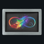 Hebilla De Cinturón Rectangular Símbolo infinito con plumas arcoiris<br><div class="desc">Símbolo de infinito dibujado artísticamente con una hermosa pluma arco iris sobre fondo blanco. Estilo tatuaje.</div>