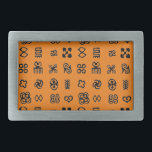 Hebilla De Cinturón Rectangular Símbolos africanos de Adinkra<br><div class="desc">Símbolos africanos de Adinkra. Por Robert Sutherland Rattray,  1927. Patrón negro y naranja. Hebillas de cinturón personalizado. Idea de regalo.</div>