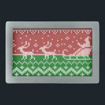 Hebilla De Cinturón Rectangular Suéter fea Santa Claus trineo y renos<br><div class="desc">Suéter feo de Santa Claus y patrón de tejido de renos</div>