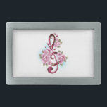 Hebilla De Cinturón Rectangular Tejidos musicales notas de colores con flores de S<br><div class="desc">El aroma rosa del trébol con delicadas y detalladas flores japonesas de cerezo rosadas en un fondo blanco pintado con pintura azul claro. Sakura rosa floreciente.</div>