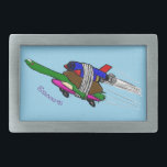Hebilla De Cinturón Rectangular Tortuga voladora<br><div class="desc">Nuestra divertida tortuga está volando alto con su patineta. Mucha diversión inspiradora para animar.</div>