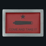 Hebilla De Cinturón Rectangular ¡Ven Y Tómalo! Bandera de batalla del estado de Te<br><div class="desc">La Batalla de Gonzales fue el primer compromiso militar de la Revolución de Texas. La bandera Come and Take It ondeada por los texianos antes de la batalla. Se peleó cerca de Gonzales, Texas, el 2 de octubre de 1835, entre los rebeldes colonos de Texia y un destacamento de soldados...</div>