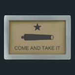 Hebilla De Cinturón Rectangular ¡Ven Y Tómalo! Bandera de batalla del estado de Te<br><div class="desc">La Batalla de Gonzales fue el primer compromiso militar de la Revolución de Texas. La bandera Come and Take It ondeada por los texianos antes de la batalla. Se peleó cerca de Gonzales, Texas, el 2 de octubre de 1835, entre los rebeldes colonos de Texia y un destacamento de soldados...</div>