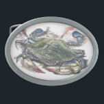 Hebilla del cinturón de cangrejo azul<br><div class="desc">La imagen del cangrejo azul fue creada con lápiz y tinta y pintura acrílica en papel acuarela.</div>