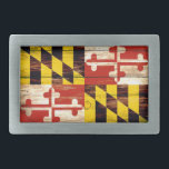 Hebilla del cinturón de madera resistida del<br><div class="desc">Hebilla del cinturón de madera resistida del rectángulo de la bandera de Maryland</div>