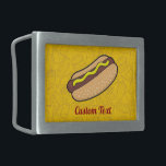 Hebilla del cinturón de seguridad<br><div class="desc">Ilustracion personalizado de hotdog sobre comida chatarra amarilla sin costura. Texto personalizado.</div>