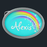 Hebilla del cinturón del óvalo de la aguamarina<br><div class="desc">La hebilla del cinturón nombrada del arco iris,  lee,  Alexis o personaliza actualmente con el nombre de su opción (hasta 6 letras solamente). Diseño inspirado de los muchos arco iris hermosos aquí en Victoria,  Australia. Artículo diseñado exclusivamente por Sarah Trett.</div>