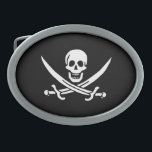 Hebilla Ovalada Bandera Pirata de Calico Jack<br><div class="desc">Bandera pirata del cinturón de Calico Jack</div>