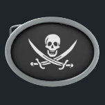 Hebilla Ovalada Bandera Pirata de Calico Jack<br><div class="desc">Bandera pirata del cinturón de Calico Jack</div>
