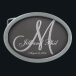 Hebilla Ovalada Boda básico negro fabuloso Monograma gran valor<br><div class="desc">Monograma básico negro 3d. Echa un vistazo a este diseño 3d Monograma Básico Negro.Estilo negro gótico para tu fiesta de bodas. Los monogramas,  textos y nombres de novias y novios son fáciles de cambiar para adaptarse a sus necesidades. Todas las ilustraciones e imágenes ©nuptial.</div>