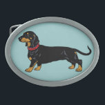 Hebilla Ovalada dachshund negro<br><div class="desc">perro de caza negro dachshund</div>