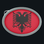 Hebilla Ovalada Escudo de armas albanés<br><div class="desc">Símbolo negro de la cabeza del doble del águila del modelo patriótico de Albania</div>
