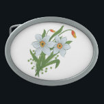 Hebilla Ovalada Flores de tulipanes y daffodils<br><div class="desc">Hermoso ramo de flores primaverales de colores vivos,  tulipanes amarillos y daffodils blancos.</div>