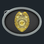 Hebilla Ovalada Insignia Del Jefe De La Policía De Cocina<br><div class="desc">Para el cocinero jefe y el lavavajillas. Una placa de la policía con texto que dice "JEFE" y "POLICÍA DE COCINA". También hay un lugar para añadir tu propio texto. Servir y corregir.</div>