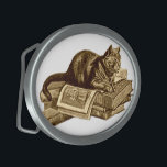 Hebilla Ovalada Libros de lectura de gatos Kitty<br><div class="desc">Gato Kitty,  gusano de biblioteca,  descansando en su biblioteca leyendo libros impresos en productos de regalo.</div>