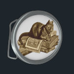 Hebilla Ovalada Libros de lectura de gatos Kitty<br><div class="desc">Gato Kitty,  gusano de biblioteca,  descansando en su biblioteca leyendo libros impresos en productos de regalo.</div>