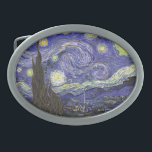 Hebilla Ovalada Noche estrellada de Vincent van Gogh<br><div class="desc">Noche estrellada de Vincent van Gogh es una pintura de paisaje paisajístico vintage de arte fino post impresionista que presenta una vista de Saint Remy, Francia del asilo de van Gogh. El cielo nocturno está agitado con nubes con una luna creciente brillante y estrellas brillantes sobre el pintoresco pueblo. La...</div>