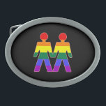 Hebilla Ovalada Pareja feliz de chicos<br><div class="desc">Esta divertida pareja arcoíris es genial para el Orgullo Gay y cuando quieras destacar entre la multitud. Muestra aquí en una hebilla de cinturón para añadir el color correcto a tu estilo.</div>