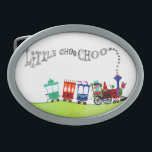 Hebilla Ovalada Poco Choo Choo<br><div class="desc">Artista: Las impulsiones Stylized el | del tren de Audrey Walters sobre la rueda de las colinas verdes,  humo deletrean "poco Choo Choo"</div>