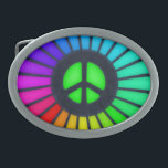 Hebilla Ovalada Signo de paz arcoiris<br><div class="desc">Cohete del cinturón de la paz en colores arcoiris.</div>