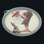 Hebilla Ovalada Springtime, muchacho 1935 con el conejito<br><div class="desc">Artista: Muchacho de granja de Norman Rockwell el | con los libros de escuela,  curvas abajo al conejo</div>