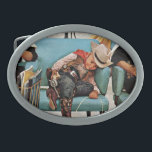Hebilla Ovalada Vaquero dormido en salón de belleza<br><div class="desc">Artista: Pequeño vaquero de Kurt Ard el | dormido en tienda de belleza</div>