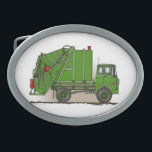 Hebilla Ovalada Verde del camión de basura<br><div class="desc">Éste es uno de muchos regalos del material de construcción que ofrecen imágenes del material de construcción del artista, Richard Neuman. Cada pedazo de equipo pesado se dibuja en alto detalle con todo tiene siempre un tacto de banal. Su trabajo único está en hogares y oficinas en cada estado y...</div>