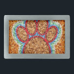 Hebilla Rectangular Arte de Paw de Perro de Polo Bajo<br><div class="desc">Imagen colorida de una huella de un perro con bajo efecto de poli. Diseño original con arte geométrico.</div>