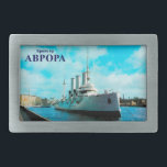Hebilla Rectangular Aurora<br><div class="desc">Una representación digital del crucero ruso Aurora amarrado en el río Neva en San Petersburgo. También aparece un texto en cirílico que dice "Kreiser AVRORA" (El Cruiser AURORA). El Aurora es un símbolo icónico de la Revolución Rusa de Octubre de 1917. En el momento de la anterior Revolución de Febrero,...</div>