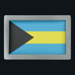 Hebilla Rectangular Bandera de las Bahamas en azul, negro y amarillo<br><div class="desc">Este diseño vibrante captura la esencia de la bandera de las Bahamas, celebrando la belleza y resiliencia de la nación insular. El triángulo negro simboliza la fuerza y el vigor del pueblo bahameño, mientras que las bandas azules representan el cielo y el océano, y el amarillo dorado refleja el sol...</div>