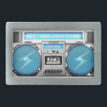 Hebilla Rectangular Buzón azul<br><div class="desc">Hola, este diseño representa un boombox azul y silenciado, muy vieja escuela y swaging, este divertido y muy fresco diseño está hecho para usted!</div>