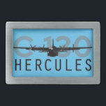 Hebilla Rectangular C-130 Hércules<br><div class="desc">El C-130 venerable Hércules en toda su gloria sucia. ¡Salude este transporte del veterano como acerca a su 60.o año en el aire!</div>