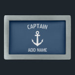 Hebilla Rectangular Capitán náutico del barco del ancla de los azules<br><div class="desc">El barco náutico de encargo del azul marino y blanco del ancla captain la hebilla del cinturón. Accesorio personalizado con el logotipo del ancla de la nave. Accesorios marítimos para los entusiastas del marinero y de la navegación. Color adaptable. Regalo fresco de la fiesta del navidad, del día de padres,...</div>