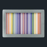 Hebilla Rectangular Código de barras arcoiris doble<br><div class="desc">El diseño de código de barras geométrico presenta dos arcos de dos pares de rayas de colores que corresponden a números UPC. Haciendo mi geek, los números corresponden a las letras en "arco iris" para hacer un doble arco iris. Dado que los códigos de barras son de sólo 12 números,...</div>