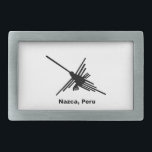 Hebilla Rectangular Hummingbird Nazca, Perú<br><div class="desc">Famoso colibrí de las líneas de Nazca en negro con texto. Imagen del desierto de Nazca,  Perú.</div>