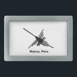 Hebilla Rectangular Hummingbird Nazca, Perú<br><div class="desc">Famoso colibrí de las líneas de Nazca en negro con texto. Imagen del desierto de Nazca,  Perú.</div>