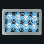 Hebilla Rectangular Paisajes Blancos Y Negros Con Problemas De Fondo A<br><div class="desc">Un patrón en blanco y negro de huellas de pata de perro con efectos angustiados en un fondo azul. Estilo personalizado de diseño original</div>