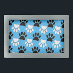 Hebilla Rectangular Paisajes Blancos Y Negros Con Problemas De Fondo A<br><div class="desc">Un patrón en blanco y negro de huellas de pata de perro con efectos angustiados en un fondo azul. Estilo personalizado de diseño original</div>