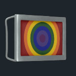 Hebilla Rectangular Rainbow Bullseye<br><div class="desc">Los círculos concéntricos forman un toro de color arcoiris. El círculo más alejado es el rojo, seguido por el naranja, el amarillo, el verde, el azul, el añil y el final con el violeta en el centro. ¡Celebren su orgullo LGBT o su amor por los arcos azules! Imagen de 7500...</div>