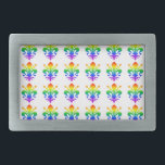 Hebilla Rectangular Rainbow Fleur-de-lis<br><div class="desc">Personalizado rainbow fleur-de-lis motif. Diseño original.</div>