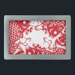 Hebilla Rectangular Red Whirling Koi Carp Fish Group<br><div class="desc">Hermosos gráficos de estilo asiático de un grupo de peces de Koi.</div>