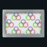 Hebilla Rectangular Rojo, verde y azul<br><div class="desc">Patrón de engranajes rojo,  verde y azul. Diseño original y decorativo.</div>