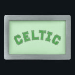 Hebilla Rectangular Texto Celta<br><div class="desc">Texto de estilo de nudo celta en verde. fuentes personalizados.</div>