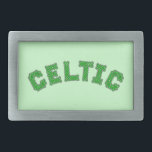 Hebilla Rectangular Texto Celta<br><div class="desc">Texto de estilo de nudo celta en verde. fuentes personalizados.</div>