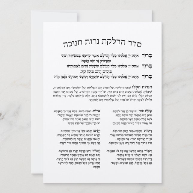 Hebreo Hadlakat Nerot Chanukah - Bendiciones Menor (Anverso)