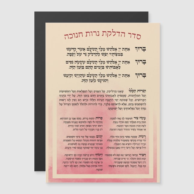 Hebreo Hadlakat Nerot Chanukah - Bendiciones Menor (Anverso/Reverso)